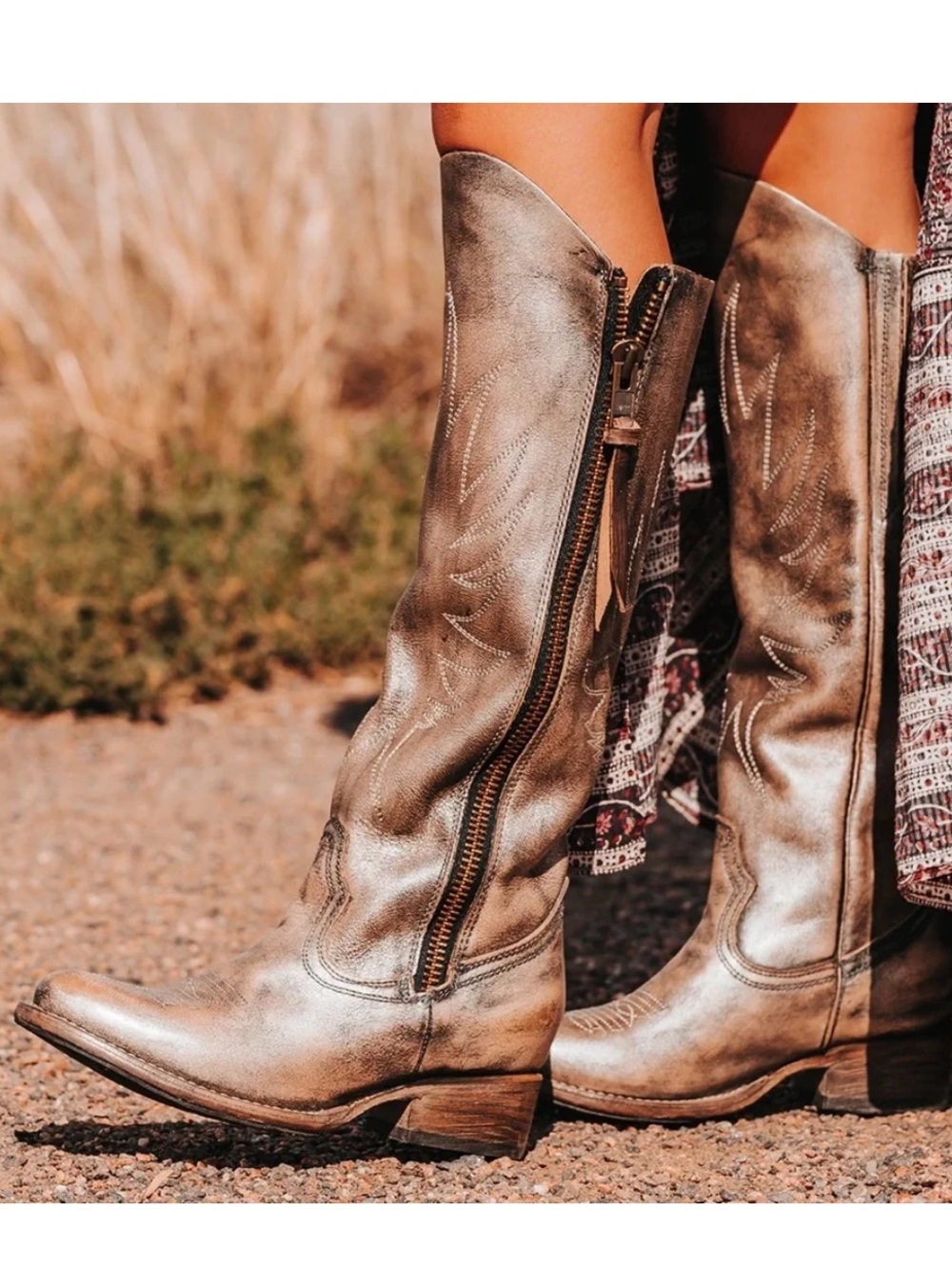 Freebird by Steven - Whisper Pewter Metallic Western Knee High Boots - Women’s 7